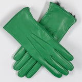 Kelly Green Rabbit Fur Lined Leather Gloves