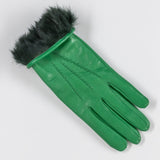 Kelly Green Rabbit Fur Lined Leather Gloves