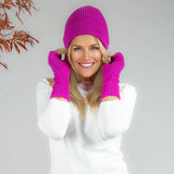 Fuchsia Pink Cashmere Beanie and Mittens Set