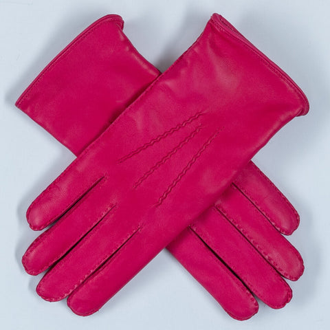 Fuchsia Pink Hand Stitched Cashmere Lined Leather Gloves