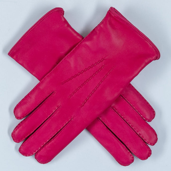 Fuchsia Pink Hand Stitched Cashmere Lined Leather Gloves