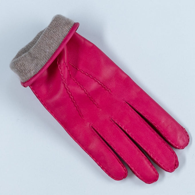 Fuchsia Pink Hand Stitched Cashmere Lined Leather Gloves