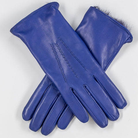 Electric Purple Rabbit Fur Lined Leather Gloves