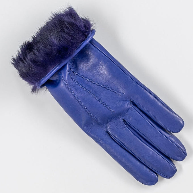 Electric Purple Rabbit Fur Lined Leather Gloves