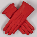 Scarlet Red Rabbit Fur Lined Leather Gloves