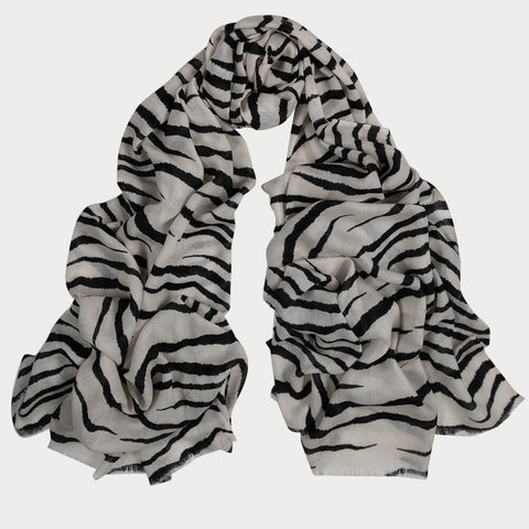 Black and White Zebra Print Cashmere and Silk Wrap