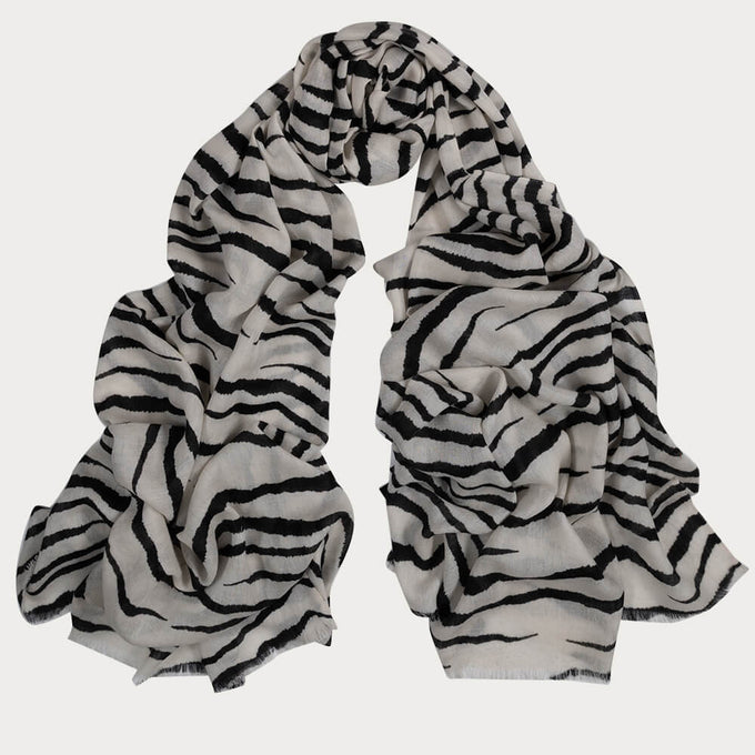 PRE ORDER: Black and White Zebra Print Cashmere and Silk Wrap