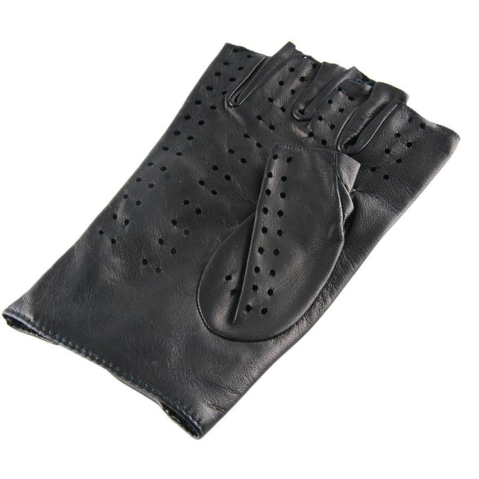 Men's Black Leather Fingerless Driving Gloves