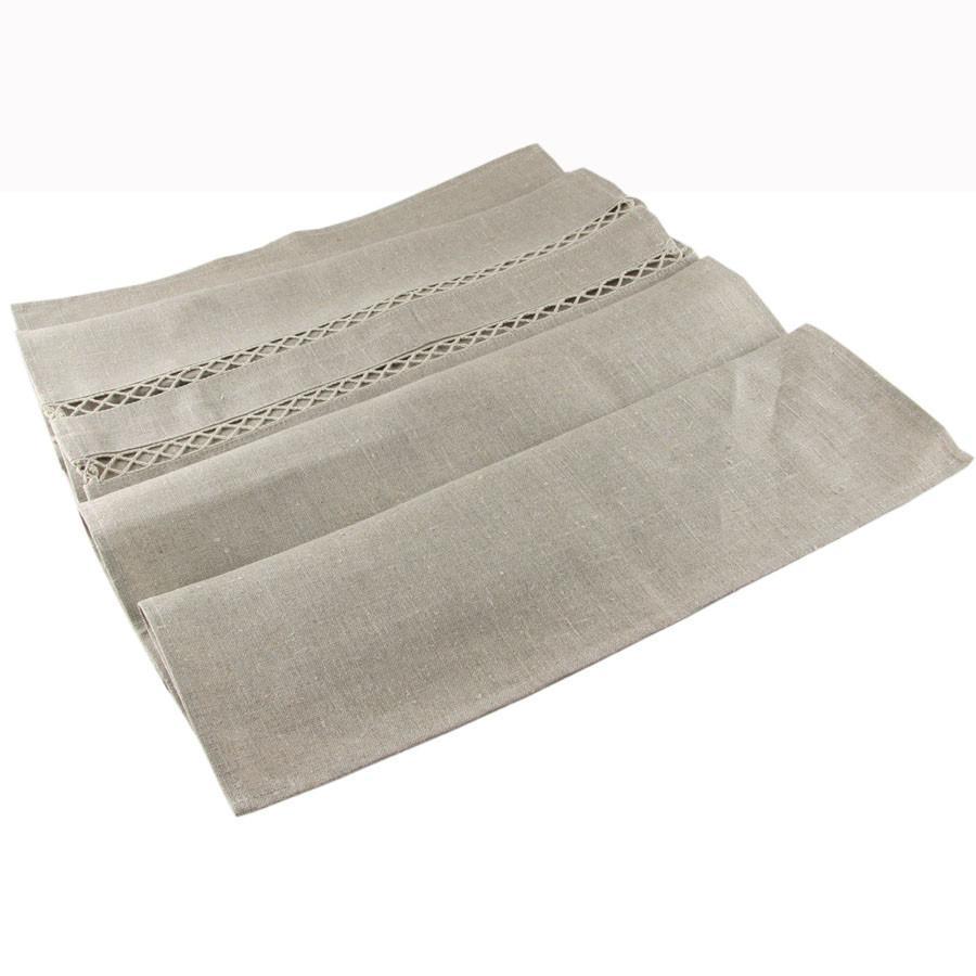 Oatmeal Linen Table Runners with Trellis Detail Black.co.uk