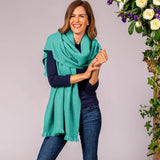 Super Luxe Aqua Green Basket Weave Cashmere Shawl