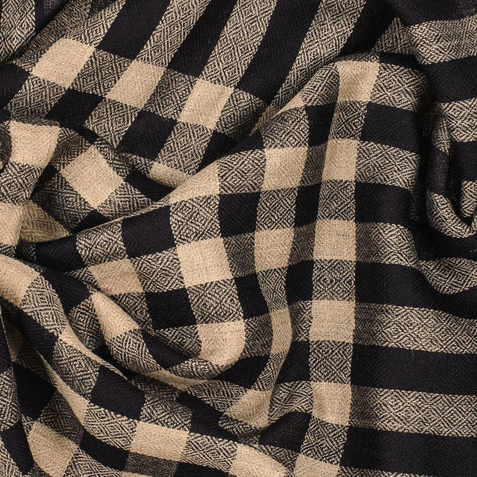 Albion Black and Brown Check Wool and Silk Scarf