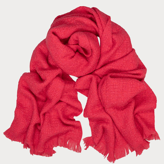 Super Luxe Amaranth Red Basket Weave Cashmere Shawl