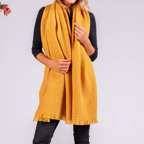 Super Luxe Amber Gold Basket Weave Cashmere Shawl