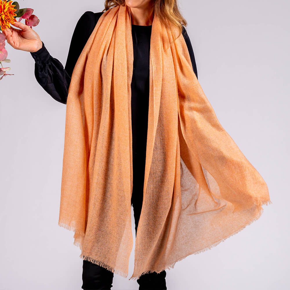 Apricot Orange Gossamer Cashmere Shawl