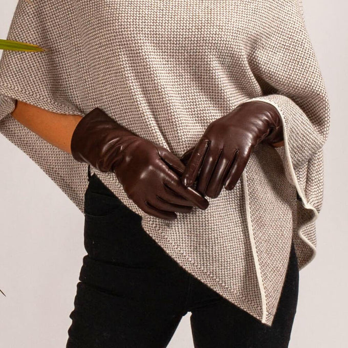 Ladies Chocolate Brown Cashmere Lined Leather Gloves