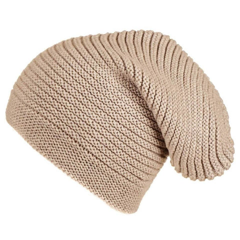 Beige Cashmere Slouch Beanie Hat