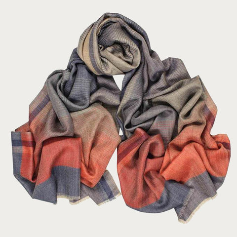 Berkeley Taupe Russet and Grey Wool and Silk Scarf