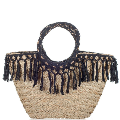 Andros Natural and Black Straw Tote