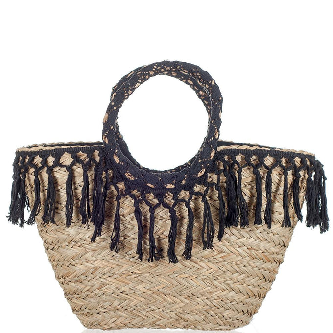 Natural and Black Straw Tote Bag – Black.co.uk