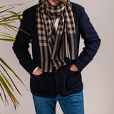 Albion Black and Brown Check Wool and Silk Scarf