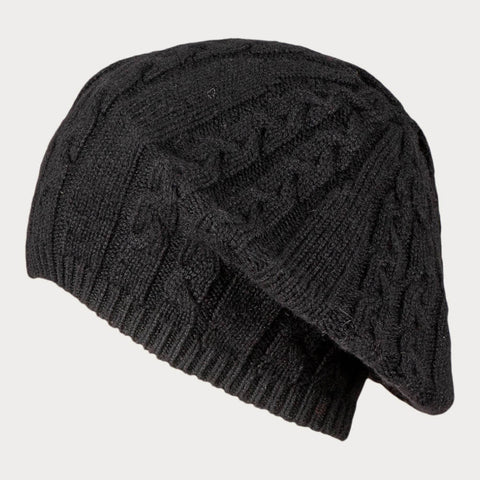 Black Cable Knit Cashmere Beret