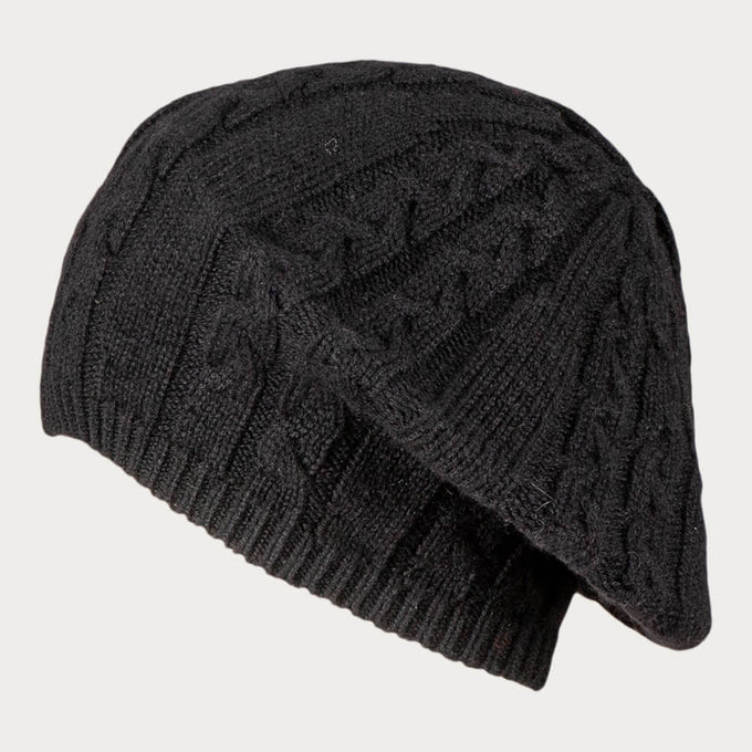 Black Cable Knit Cashmere Beret