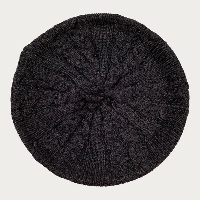 Black Cable Knit Cashmere Beret