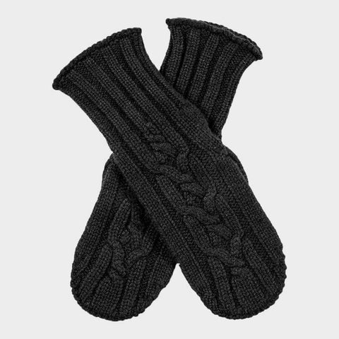 Black Chunky Cable Knit Cashmere Mittens