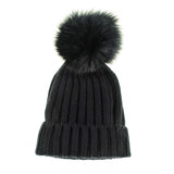 Black Cashmere and Fur Pom Pom Beanie 2