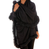 Fur Trimmed Black Cashmere Ring Shawl