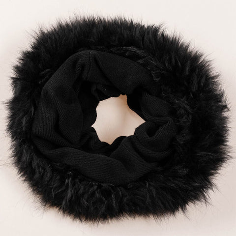 Black Cashmere Snood with Black Cashmere Fur Trim
