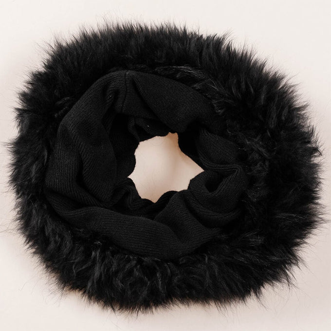 Black Cashmere Snood with Black Cashmere Fur Trim
