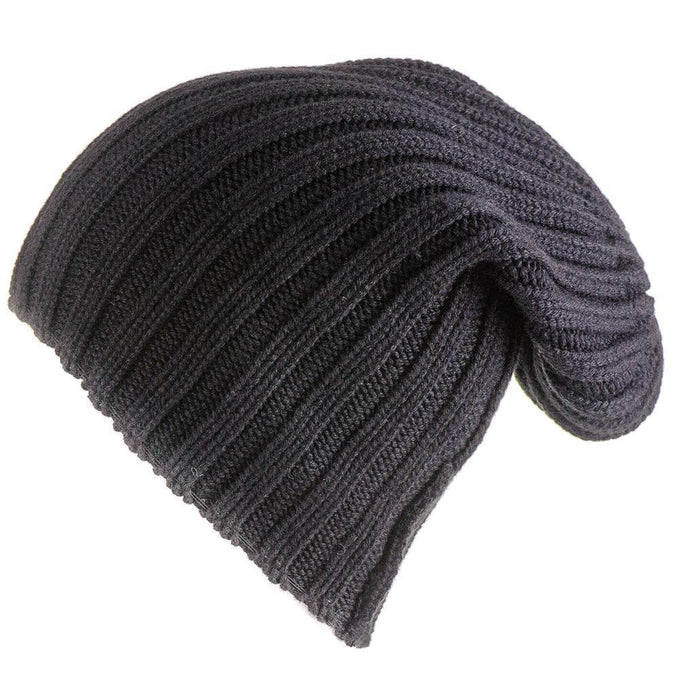 Black Chunky Rib Knit Cashmere Beanie