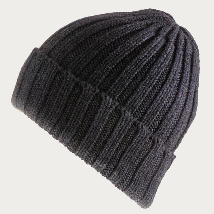 Black Chunky Rib Knit Cashmere Beanie