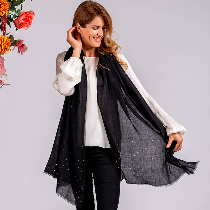 Swarovski Crystal Black Cashmere and Silk Wrap