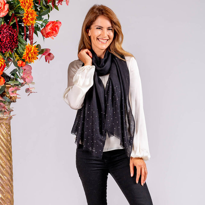 PRE ORDER: Swarovski Crystal Black Cashmere and Silk Wrap