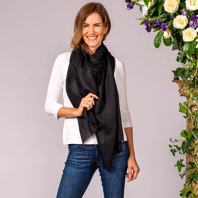 Classic Black Cashmere and Silk Scarf