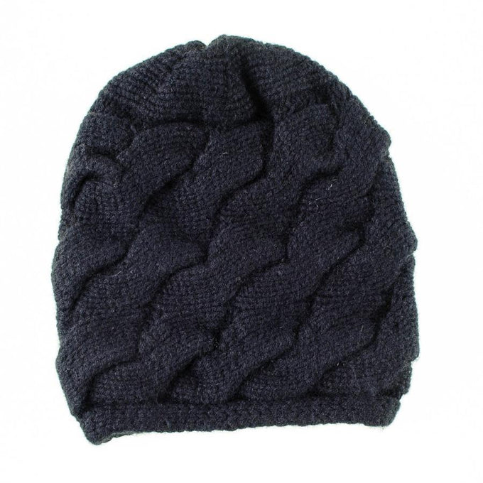 Black Cable Knit Cashmere Beanie 2