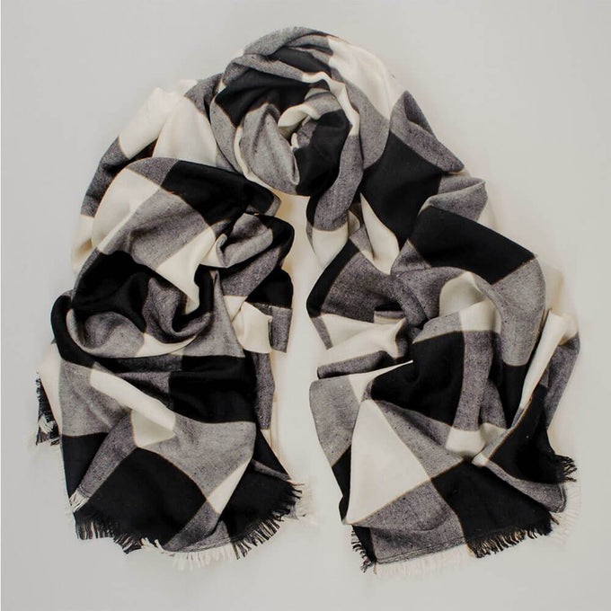 Black and Ivory Check Cashmere Ring Shawl