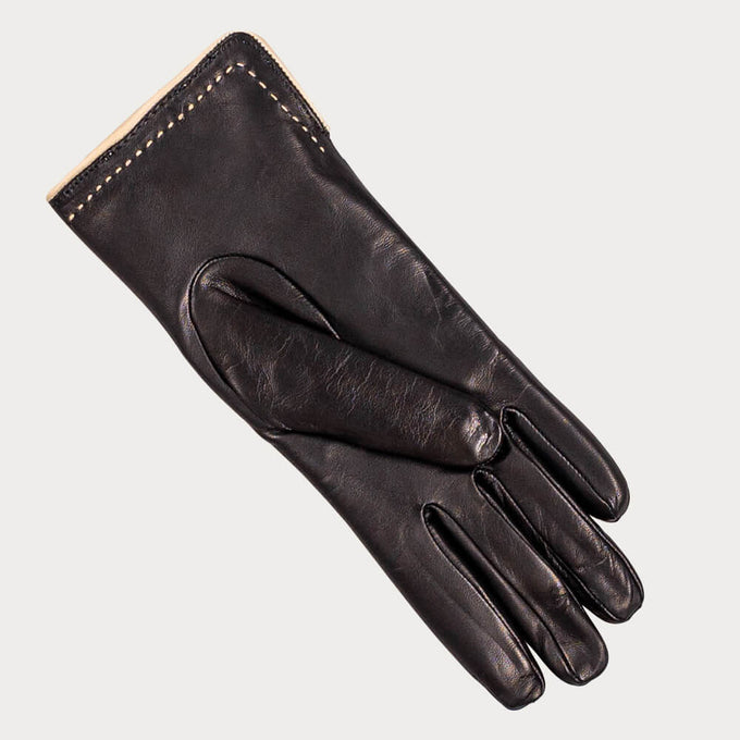 Black and Cappuccino Rabbit Fur Lined Leather Gloves