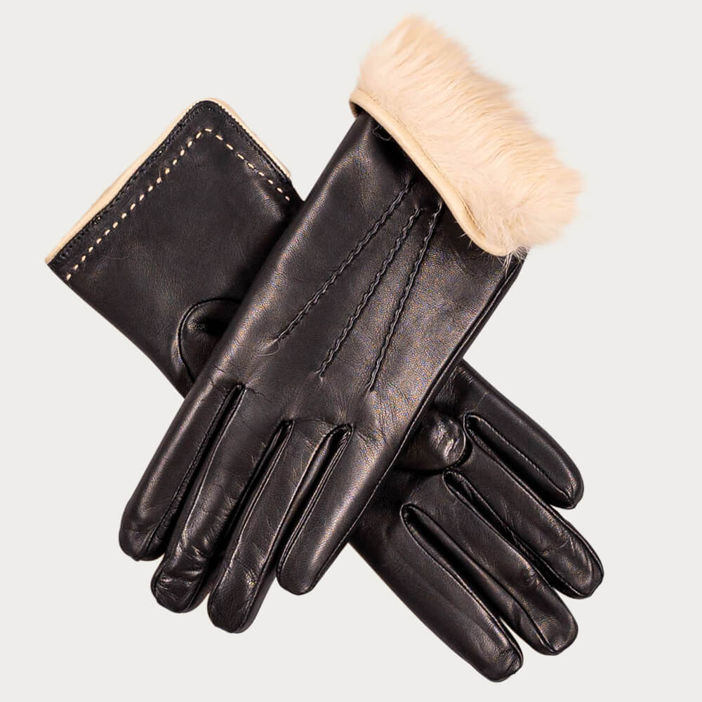 Cappuccino Rabbit Fur Lined Leather Gloves