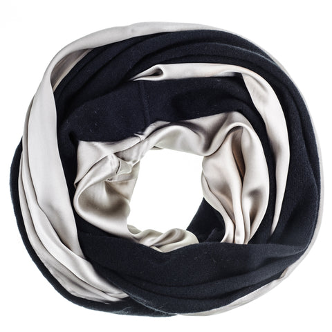 Double Size Champagne Silk and Black Cashmere Snood