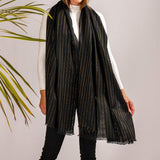 Black Cashmere Ring Shawl with White Stripe