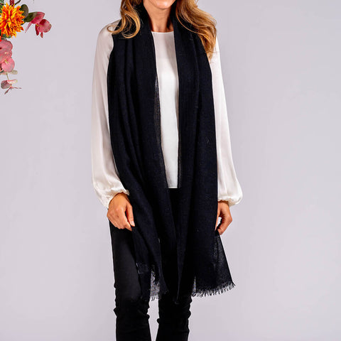 Sable Black Gossamer Cashmere Shawl