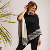 Black and Ivory Double Layer Cashmere Poncho
