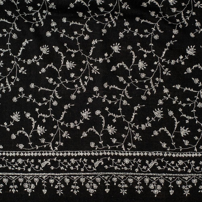 Hand Embroidered Black and White Cashmere Ring Shawl