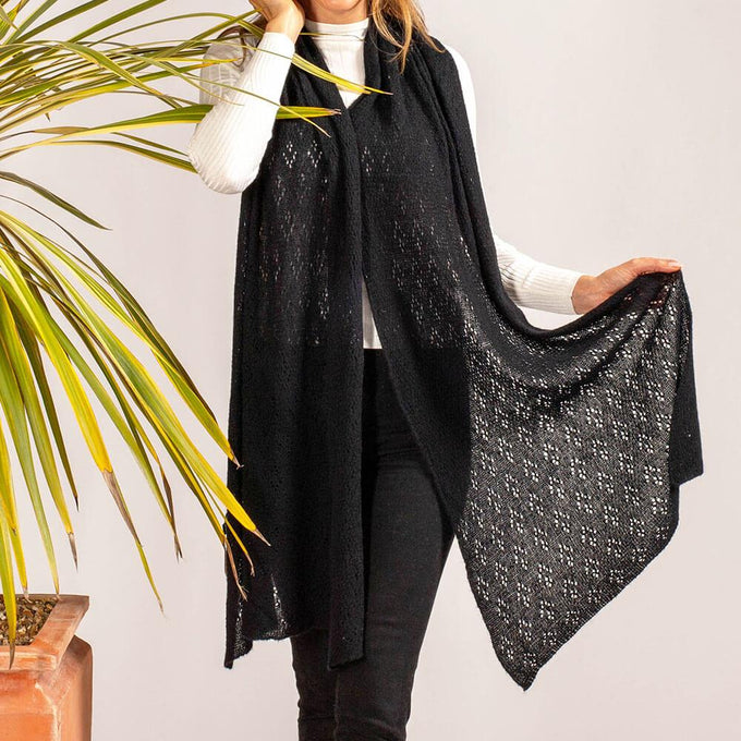 Black Lace Knit Cashmere Wrap