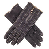 Ladies Black and Taupe Cashmere Lined Leather Gloves