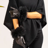 Black Leather Gloves with Black Cashmere Fur Cuff