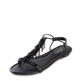 Black Frou Frou Embellished Leather Sandals